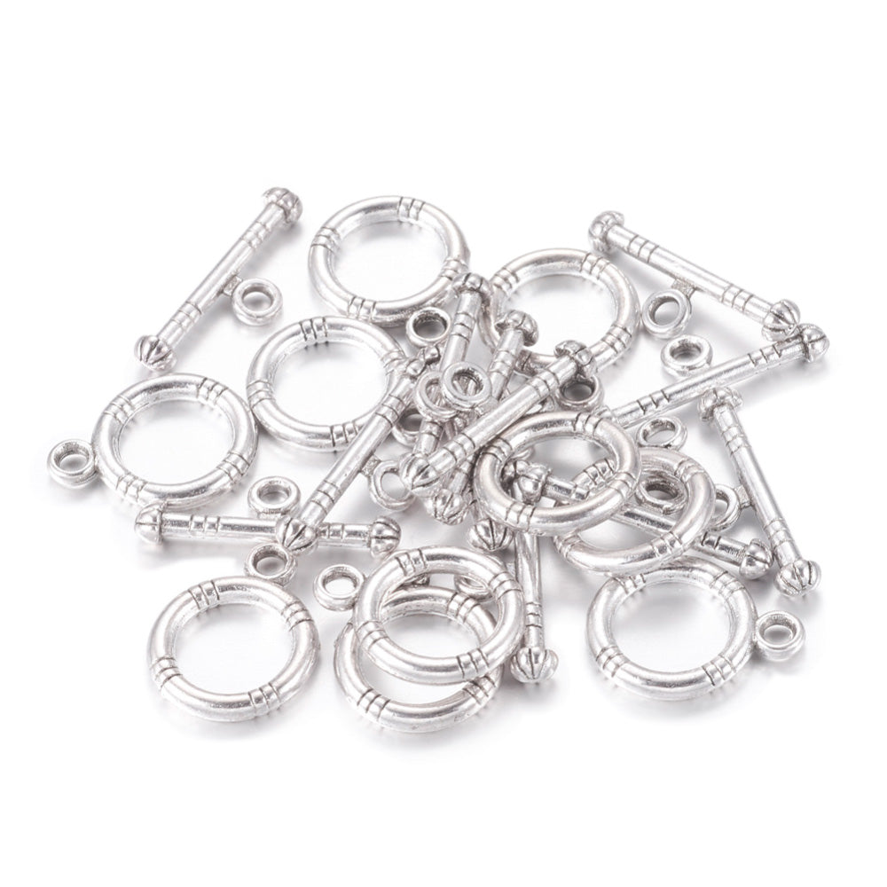 16mm Plastic Earring Hooks with 304 Stainless Steel Beads - Antique Silver  - 10pcs