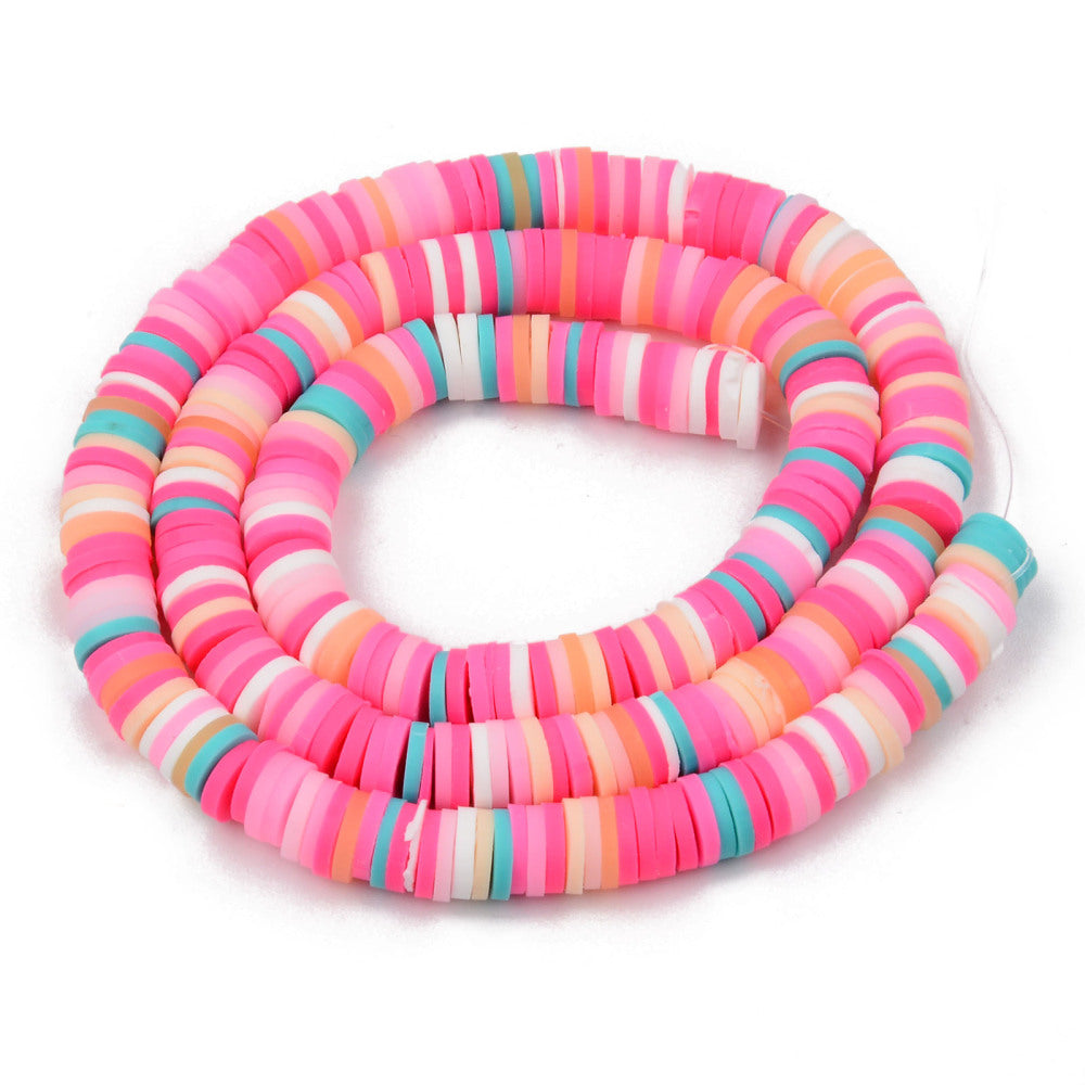 Polymer Clay Disc Beads, Heishi Spacers, Hot Pink Color, 6mm