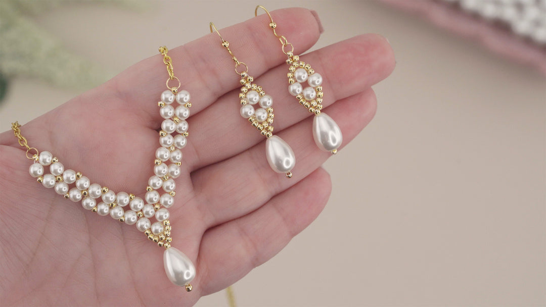 DIY Pearl Necklace and Earrings - Jewelry Making Tutorial. Step-by-Step Easy Beaded Necklace & Teardrop Earrings Design | DIY | How to Make Beautiful Jewellery | Beaded Jewelry Pattern | Easy & Fun Beading Tutorial