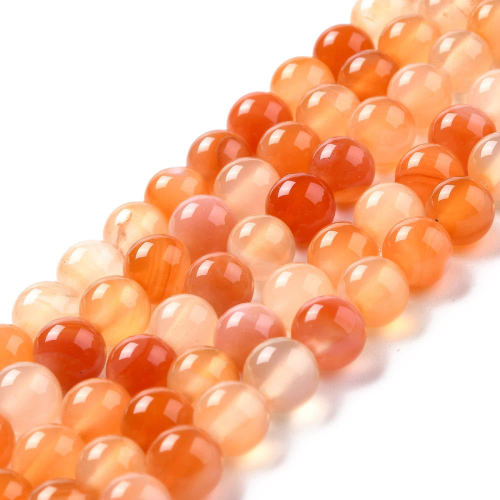 Natural Carnelian Stone Beads, Round, Orange Red Color. Semi-Precious Gemstone Beads for DIY Jewelry Making.   Size: 10mm Diameter, Hole: 1mm; approx. 38pcs/strand, 15" Inches Long.  Material: Natural Grade "A" Carnelian Stone Beads. Variance of Orange and Red Color. Polished Finish. 