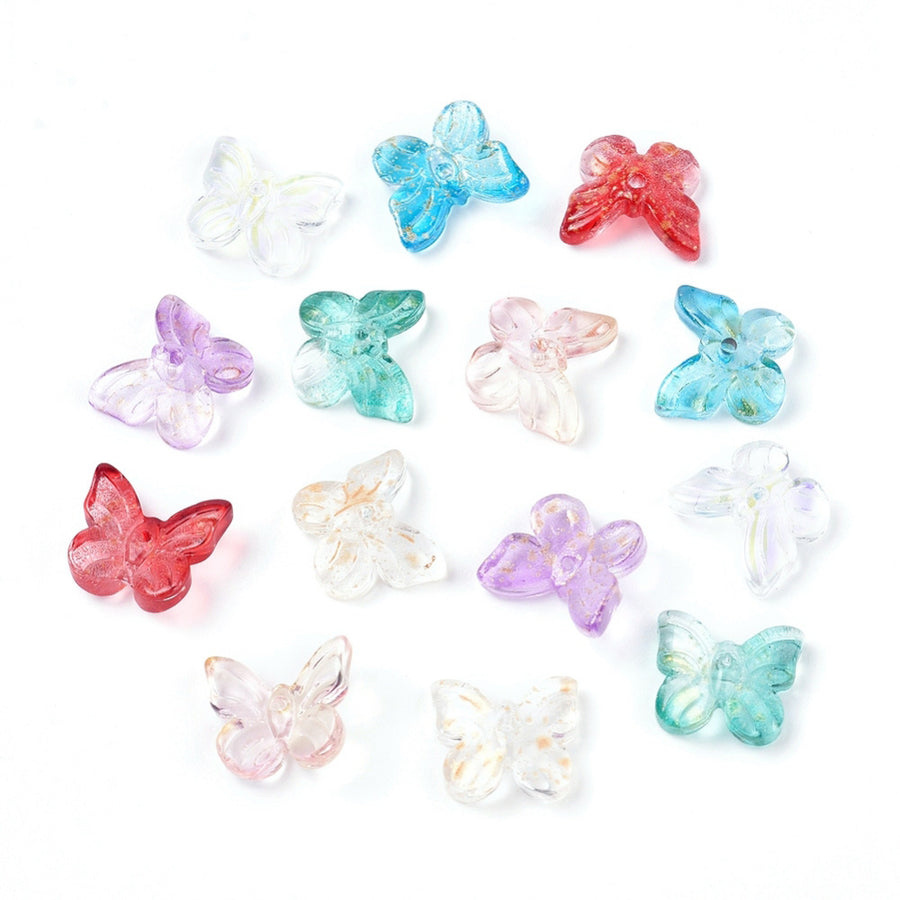 Indulge in the vibrant beauty of our Butterfly Glass Beads! Each bead is electroplated with a shimmering golden foil, adding a touch of elegance to the colorful mix. Measuring at 11mm by 10mm with a 1mm hole, these beads are perfect for creating eye-catching jewelry pieces. Discover endless design possibilities with this set of 25 beads.

Size: about 11mm wide, 10mm long, 4mm thick, hole: 1mm.

Material: Electroplated gold foiled glass beads. Random assortment of Mixed Colors.