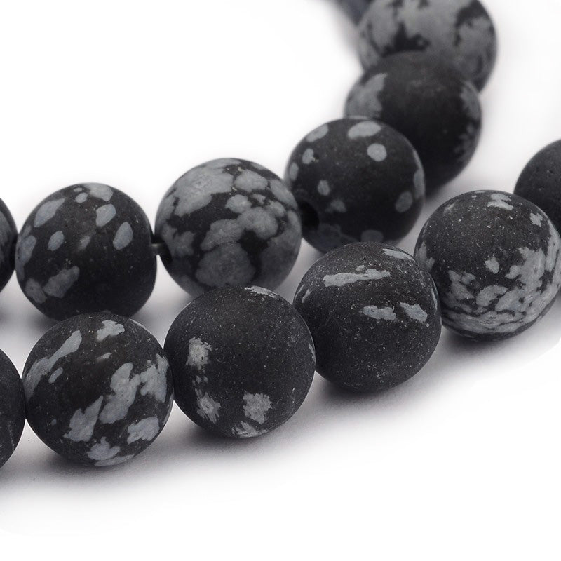 Frosted Snowflake Obsidian Beads, Black Color. Matte Semi-precious Gemstone Beads for DIY Jewelry Making.   Size: 4mm Diameter, Hole: 1mm approx. 91pcs/strand, 15" Inches Long.  Material: Frosted Snowflake Obsidian Stone Beads, Black Color. Unpolished Matte Finish. 