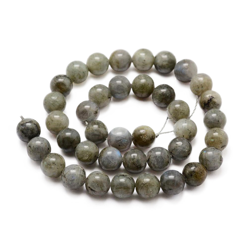 Natural Labradorite Beads, Round, Grey Color. Semi-Precious Gemstone Beads for DIY Jewelry Making.   Size: 10mm Diameter, Hole: 1mm; approx. 37pcs/strand, 15" Inches Long.  Material: Genuine Natural Labradorite Beads, Grey Color. Polished, Shinny Finish. 