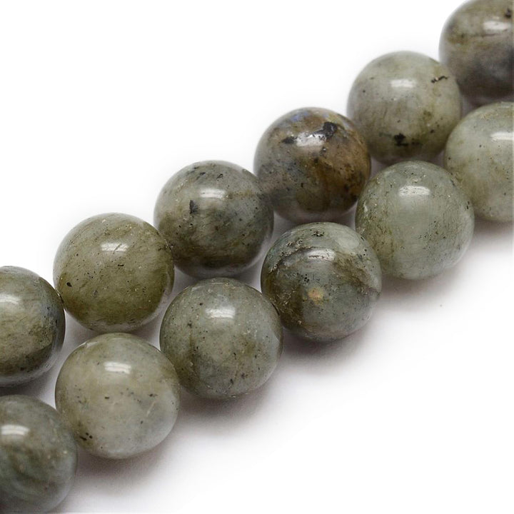 Natural Labradorite Beads, Round, Grey Color. Semi-Precious Gemstone Beads for DIY Jewelry Making.   Size: 10mm Diameter, Hole: 1mm; approx. 37pcs/strand, 15" Inches Long.  Material: Genuine Natural Labradorite Beads, Grey Color. Polished, Shinny Finish. 