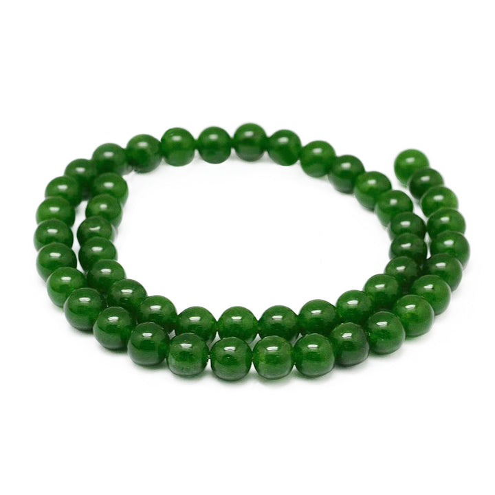 Green Jade Beads, Round, Dark Green Color. Semi-Precious Gemstone Beads for DIY Jewelry Making.   Size: 10mm Diameter, Hole: 1mm; approx. 38pcs/strand, 15 Inches Long.  Material: Natural TaiWan Green Jade Beads. Deep Green Color. Polished Finish. 