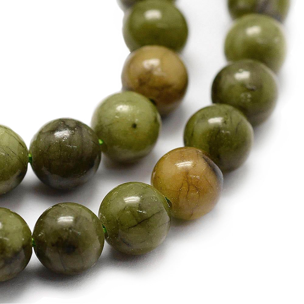 Taiwan Jade Beads, Round, Dark Green Color. Semi-Precious Gemstone Beads for Jewelry Making.   Size: 10mm Diameter, Hole: 1.3mm; approx. 37-39pcs/strand, 15" Inches Long.  Material: The Beads are Natural Taiwan Jade. Dark Green Color. Polished, Shinny Finish.