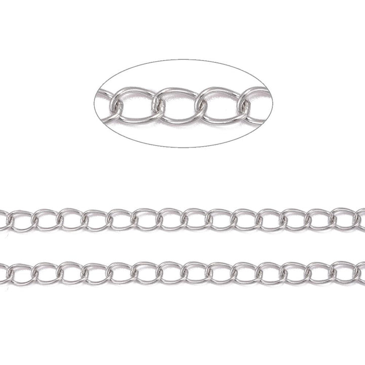 Stainless Steel Twisted Chain, Soldered, Stainless Steel Color Chain for making DIY Jewelry.  Color: Stainless Steel   Size: 5x3.5x0.6mm sold per/1m  Material: 304 Stainless Steel