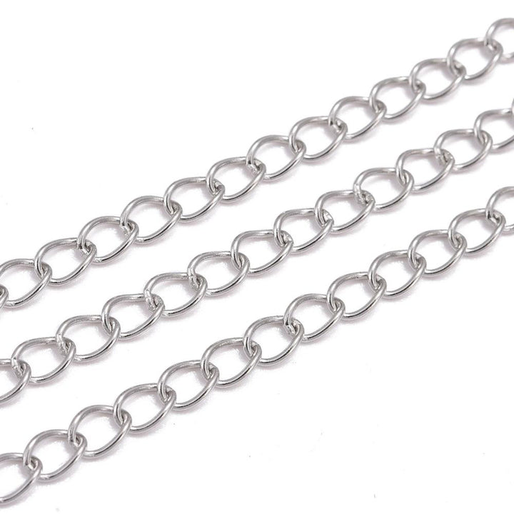 Stainless Steel Twisted Chain, Soldered, Stainless Steel Color Chain for making DIY Jewelry.  Color: Stainless Steel   Size: 5x3.5x0.6mm sold per/1m  Material: 304 Stainless Steel