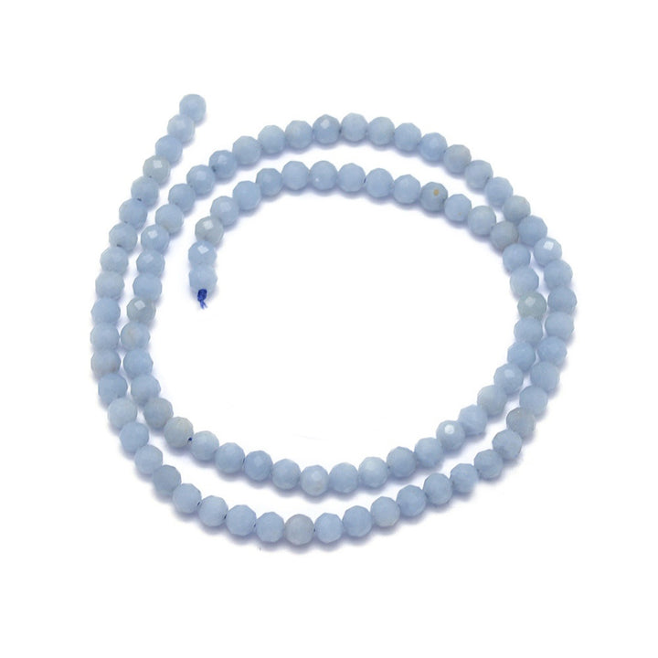 Angelite Beads, Faceted, Light Blue Color. Semi-Precious Gemstone Beads for DIY Jewelry Making. Gorgeous, High Quality Stone Beads.  Size: 4mm Diameter, Hole: 0.8mm; approx. 96pcs/strand, 15" Inches Long.  Material: Genuine Natural Angelite Beads, Faceted, Anhydrite Beads, Light Blue Color. 