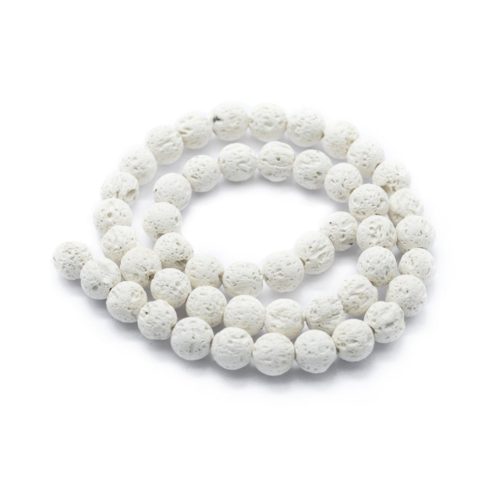 Natural Lava Rock Beads, Round, Bumpy, White Color. Semi-Precious Lava Beads.  Size: 4mm in diameter, hole: 1mm; approx. 91-95pcs/strand, 15" inches long.  Material: The Beads are Natural Lava Stone; Lava Beads (Basalt) are a Form of Molten Rock. Lava Stones are Fairly Lightweight; Making them Great for Jewelry. 