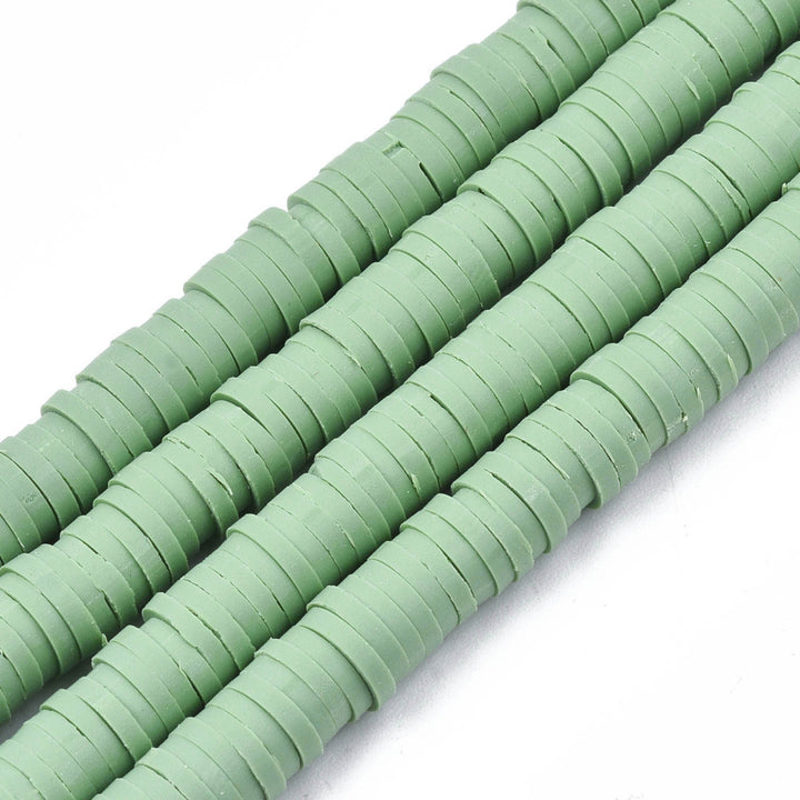 Polymer Clay Disc Beads, Heishi Spacers, Light Green, 6mm, 380pcs/strand