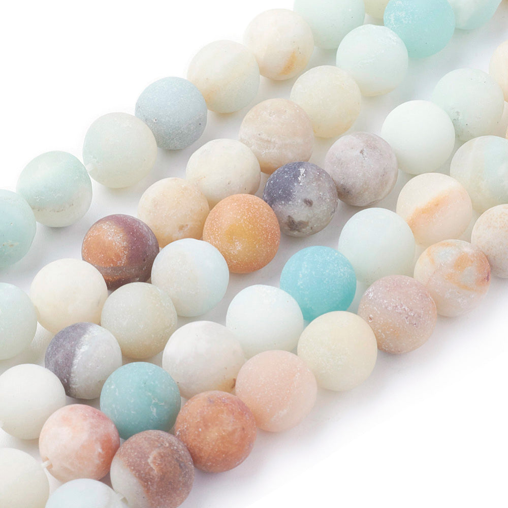 Natural Frosted Amazonite Beads, Round. Semi-Precious Amazonite Beads for DIY Jewelry Making. High Quality Beads for Making Mala Bracelets and Necklaces.  Size: 6mm in diameter, hole: 1mm, approx. 63pcs/strand, 14.5-15 inches long.  Material: Genuine Frosted Amazonite Unpolished, Loose Gemstone Beads, High Quality Stone Beads. Multi-Color, Matte Finish. 