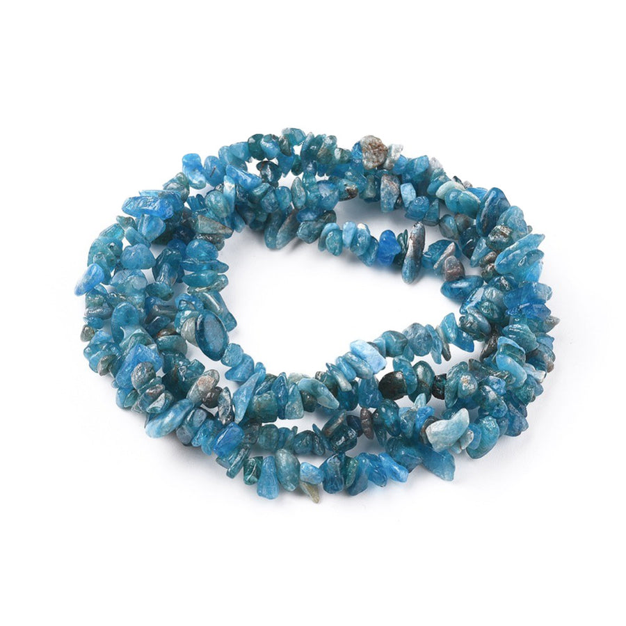 Sky Blue Apatite Chip Beads, Semi-Precious Stone Chips for DIY Jewelry Making.  Size: approx. 3-8mm wide, 5-13mm long, hole: 1mm; approx. 32" Inches Long.  Material: Genuine Natural Apatite Chip Beads. Dark Sky Blue Colored Chip Beads. Polished, Shinny Finish.