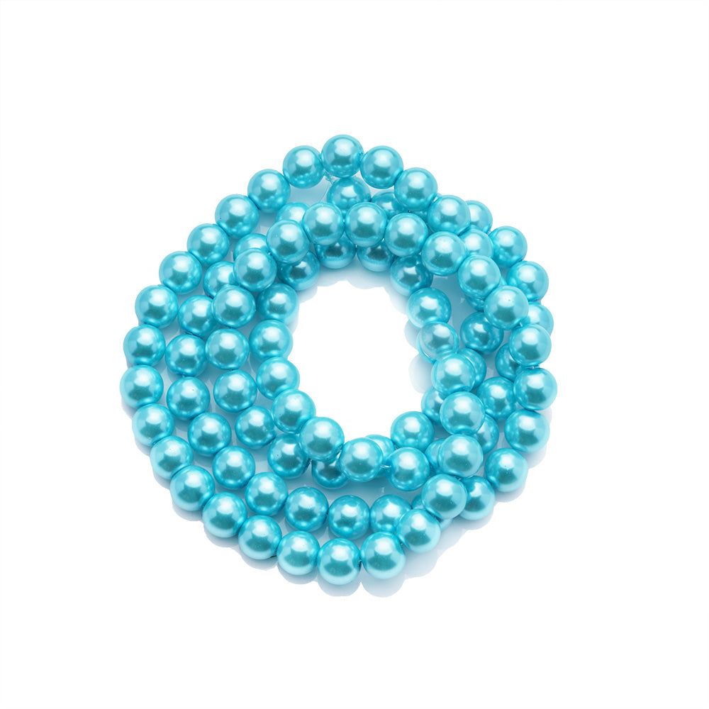 Glass Pearl Beads Strands, Round, Metallic Baby Blue, for DIY Jewelry Making.   Size: 10mm, Hole: 1~1.5mm, approx. 85pcs/strand, 32 inches/strand  Material: The Beads are Made from Glass. Light Baby Blue Colored Beads. Polished, Shinny Finish. www.beadlot.com