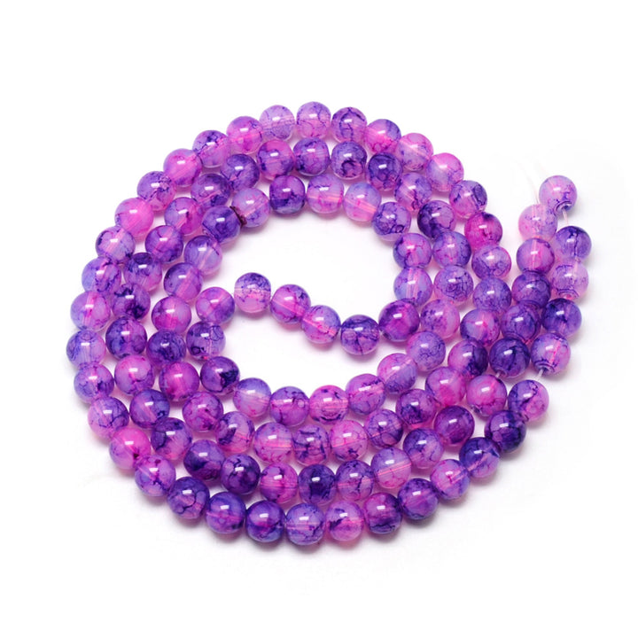 Popular Crackle Glass Beads, Baked Painted Glass, Round, Orchid Purple Color. Glass Beads for DIY Jewelry Making. Affordable Crackle Beads. Great for Stretch Bracelets.. 8mm veined purple orchid colored crackle glass beads