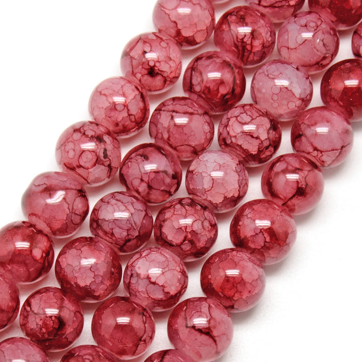 Popular Crackle Glass Beads, Round, Fire Brick Red Color. Baked Painted Glass Beads for DIY Jewelry Making. Affordable Crackle Beads. Great for Stretch Bracelets. 8mm fire brick red crackle glass beads