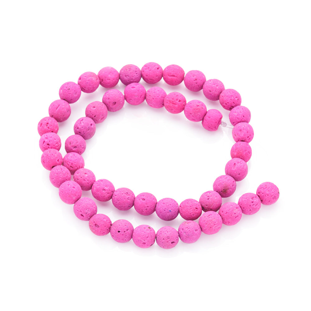 Lava Stone Beads, Round, Bumpy, Barbie Pink Color. Semi-Precious Lava Stone Beads.  Size: 8-8.5mm Diameter, Hole: 1mm; approx. 46pcs/strand, 15" inches long. BEAD LOT