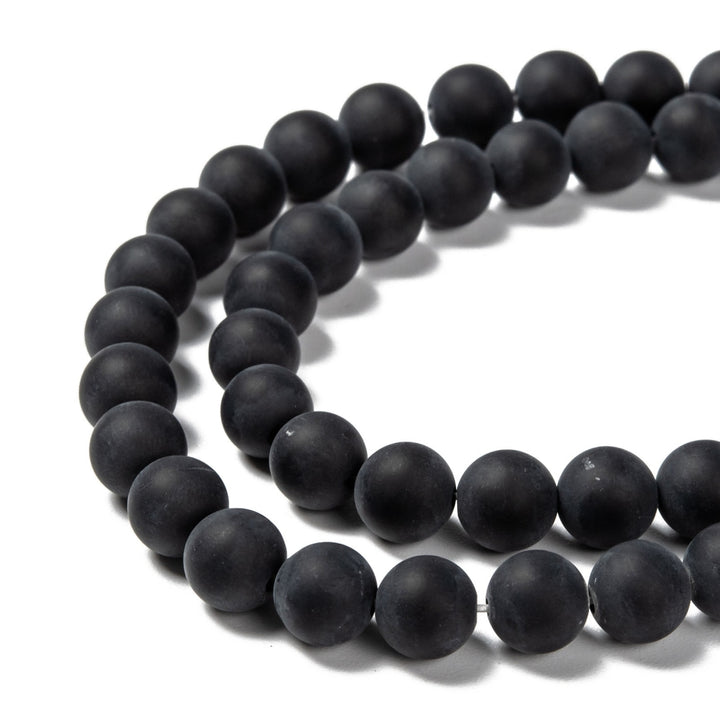 Premium Quality  Grade A Black Agate Beads, Dyed, Frosted Black Color. Semi-Precious Gemstone Beads for DIY Jewelry Making. Great for Stretch Bracelets and Necklaces.  Size: 10mm Diameter, Hole: 1mm; approx. 38pcs/strand, 15.5" Inches Long.  Material: Premium Grade Frosted Agate, Matte Black Color. Unpolished, Matte Finish.  Agate Properties: Black Agate is Believed to Provide Courage, Success and Prosperity. 