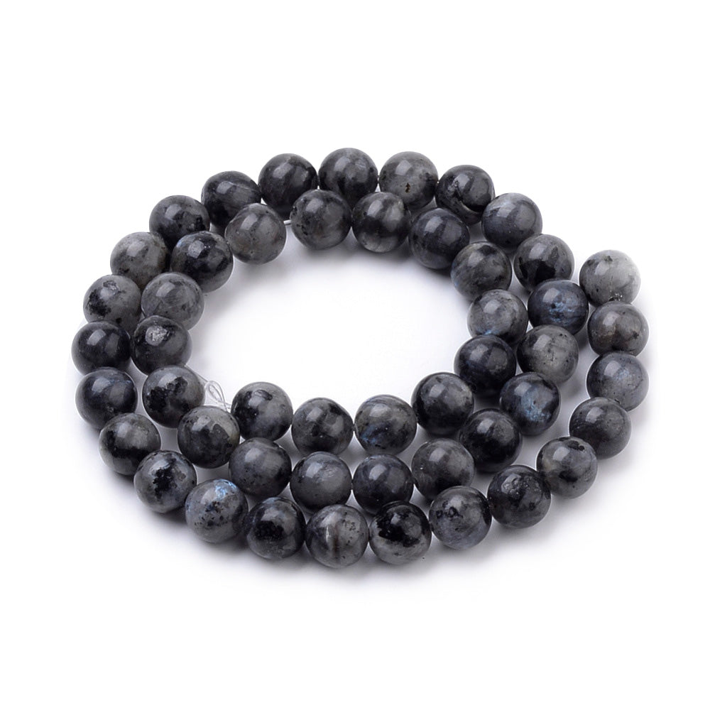 Black Labradorite Beads, Round, Dark Black Grey Color. Semi-Precious Gemstone Beads for DIY Jewelry Making.  Size: 6mm Diameter, Hole: 1mm; approx. 60pcs/strand, 15" Inches Long.  Material: Genuine Natural Black Labradorite Beads, Dark Black Grey Color. Polished, Shinny Finish. 