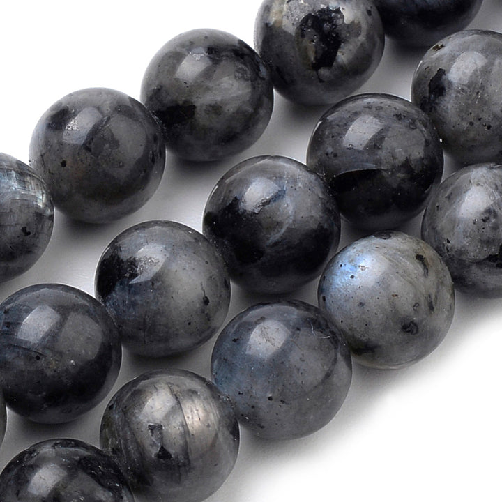 Natural Labradorite Beads, Round, Dark Black Grey Color. Semi-Precious Gemstone Beads for DIY Jewelry Making. Gorgeous, High Quality Natural Stone Beads.  Size: 10mm Diameter, Hole: 1mm; approx. 36pcs/strand, 15" Inches Long.  Material: Genuine Natural Black Labradorite Beads, High Quality, Affordable Crystal Beads. Dark Black Grey Color. Polished, Shinny Finish. 