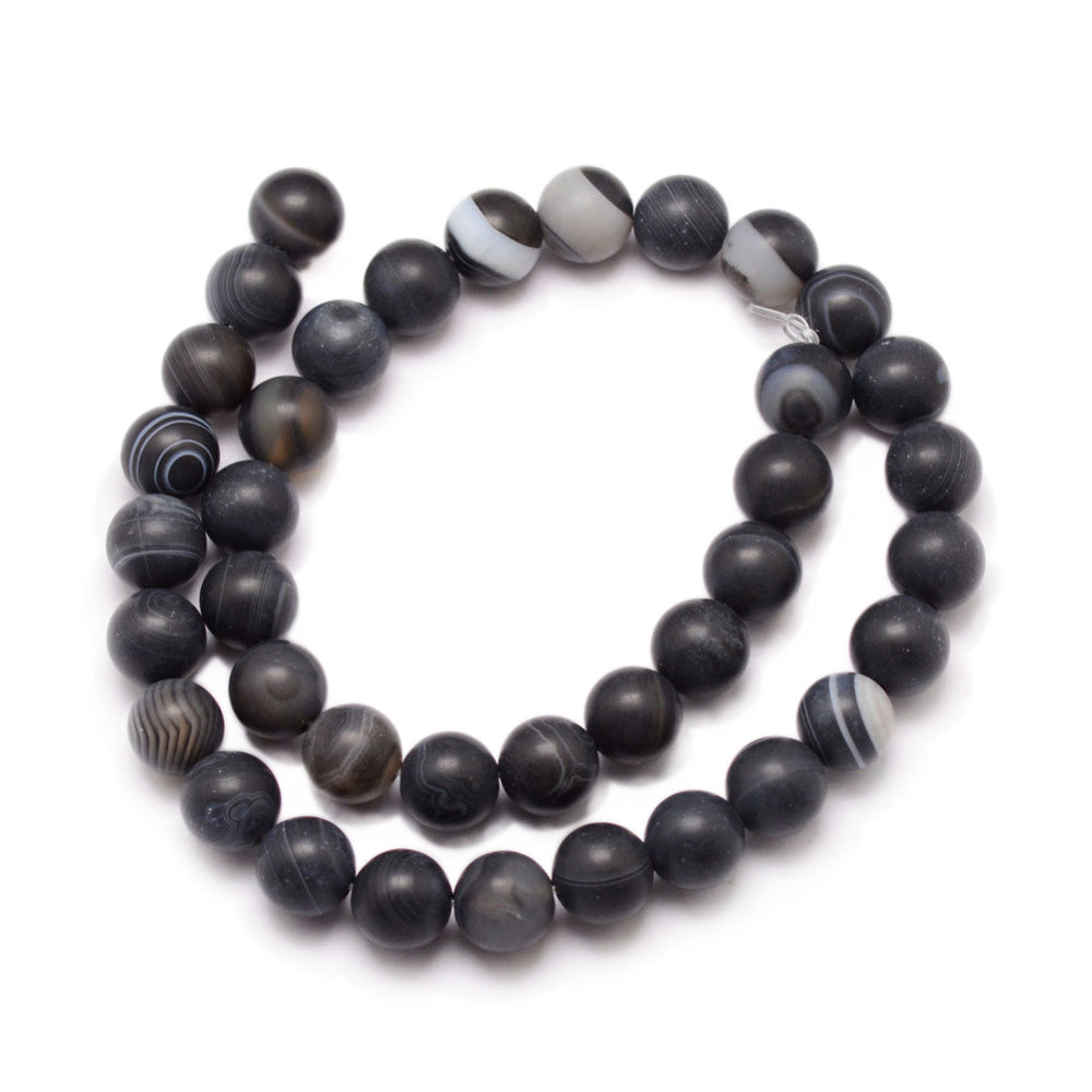 Striped Banded Matte Agate Beads, Black Color, 6mm, 60pcs/strand