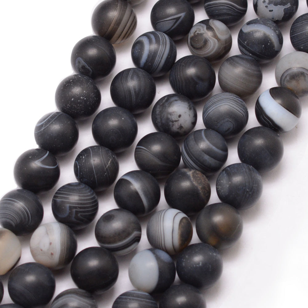 Striped Banded Matte Agate Beads, Black Color, 6mm, 60pcs/strand