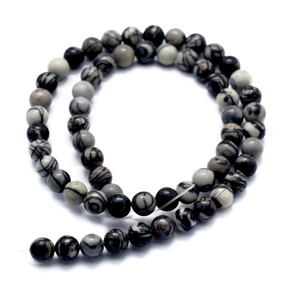 Black Silk Stone Beads, Semi-Precious Stone, 8mm, 44pcs/strand