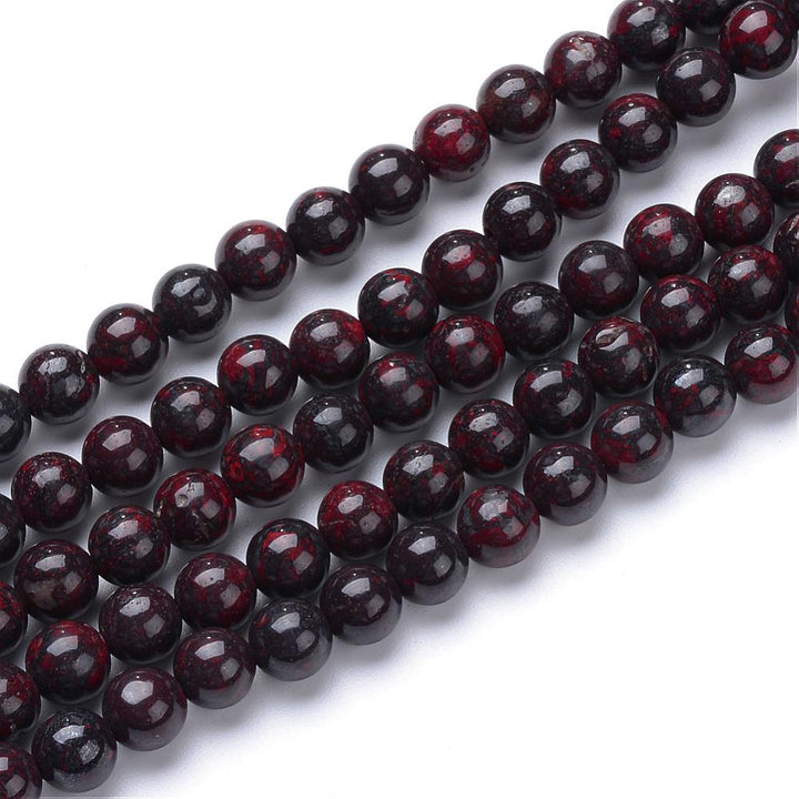 Bloodstone Beads, Natural Heliotrope Semi-Precious Stone Beads.  Size: 4mm Diameter, Hole: 0.5mm; approx. 84pcs/strand, 14.5" Inches Long  Material: Genuine Heliotrope Stone Beads; Bloodstone Beads. Polished, Shinny Finish.