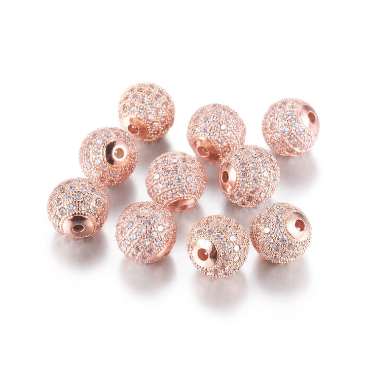 Cubic Zirconia Spacer Beads, Brass Micro Pave, Rose Gold, 10mm, Qty: 1pcs