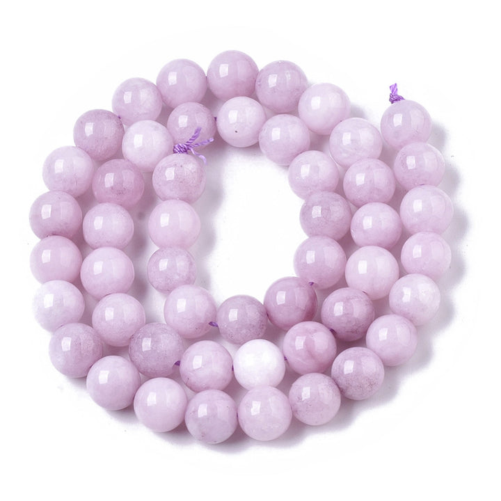 Stunning Kunzite Jade Chalcedony Beads, Round, Plum Color. Semi-Precious Crystal Gemstone Beads for Jewelry Making.   Size: 6mm Diameter, Hole: 1mm; approx. 61pcs/strand, 14.5" Inches Long.  Material: Imitation Kunzite Jade Beads made from Natural Chalcedony Beads, Dyed, Bright Plum Color.  Vibrant Pinkish Plum Colored Beads. Polished, Shinny Finish.