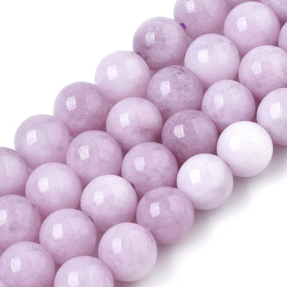 Stunning Kunzite Jade Chalcedony Beads, Round, Plum Color. Semi-Precious Crystal Gemstone Beads for Jewelry Making.   Size: 6mm Diameter, Hole: 1mm; approx. 61pcs/strand, 14.5" Inches Long.  Material: Imitation Kunzite Jade Beads made from Natural Chalcedony Beads, Dyed, Bright Plum Color.  Vibrant Pinkish Plum Colored Beads. Polished, Shinny Finish.
