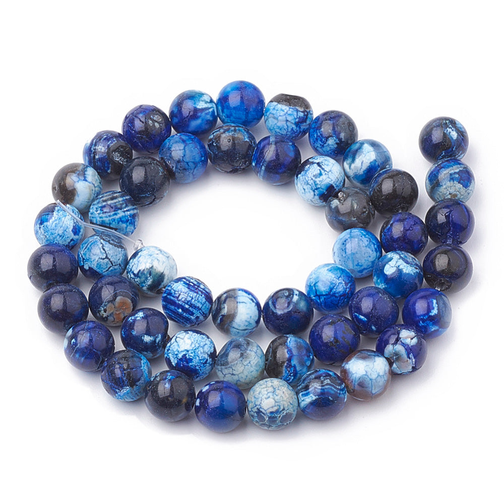 Crackle Agate Beads, Dyed, Dark Blue, Round, Polished Beads. Semi-Precious Gemstone Beads for Jewelry Making.   Size: 8mm Diameter, Hole: 1mm; approx. 46pcs/strand, 14.5" Inches Long.  Material: Crackle Agate Beads, Dark Blue Color, Shinny Polished Finish.