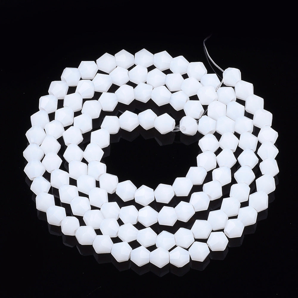 Bicone Glass Crystal Beads, Faceted, Opaque Creamy White Color, 4mm, 92pcs/strand