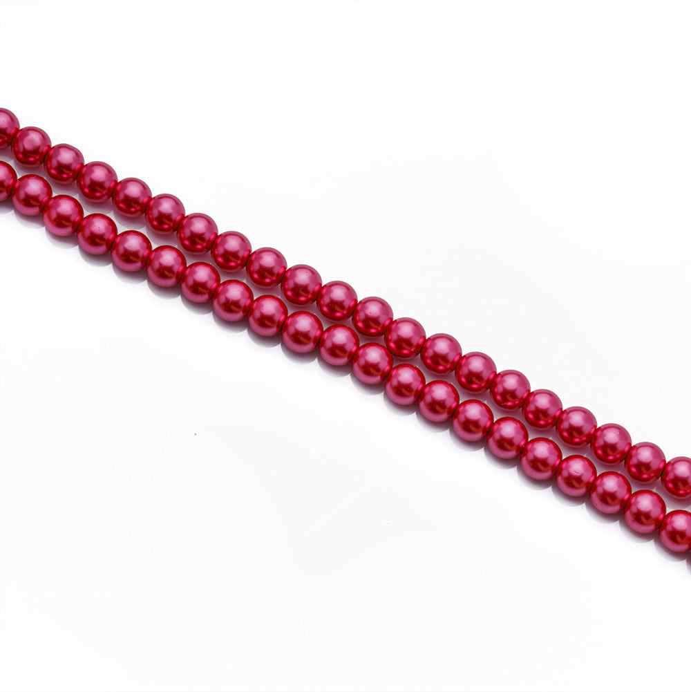 Glass Pearl Beads Strands, Round, Dark Metallic Pink Color Pearls. Metallic Wine Beads.  Size: 6mm in diameter, hole: 0.5mm, about 140pcs/strand, 32 inches/strand.   Wide Usage: Glass Pearl Beads are Excellent for Beading,  Jewelry Design, DIY Gifts, Hand Crafts, Necklace and Bracelet Making. 