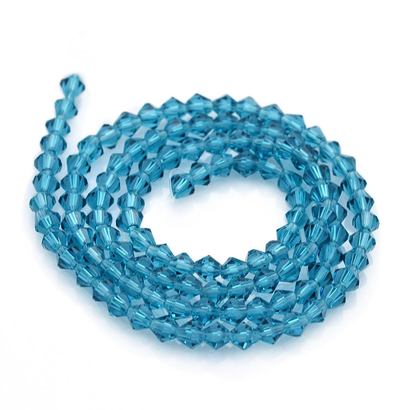 Bicone Glass Crystal Beads, Faceted, Dark Blue Cyan Color, 4mm, 92pcs/strand