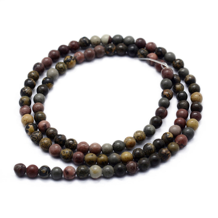 Natural Dendritic Jasper Beads, Round, Dark Multi Color. Semi-Precious Gemstone Beads for Jewelry Making. Affordable High Quality Beads, Great for Stretch Bracelets.  Size: 8mm Diameter, Hole: 0.8mm; approx. 47pcs/strand, 14.75" inches long.  Material: The Beads are Natural Dendritic Jasper Stone. Polished, Shinny Finish. Bead Lot. Beadlot, beadlotcanada. www.beadlot.com