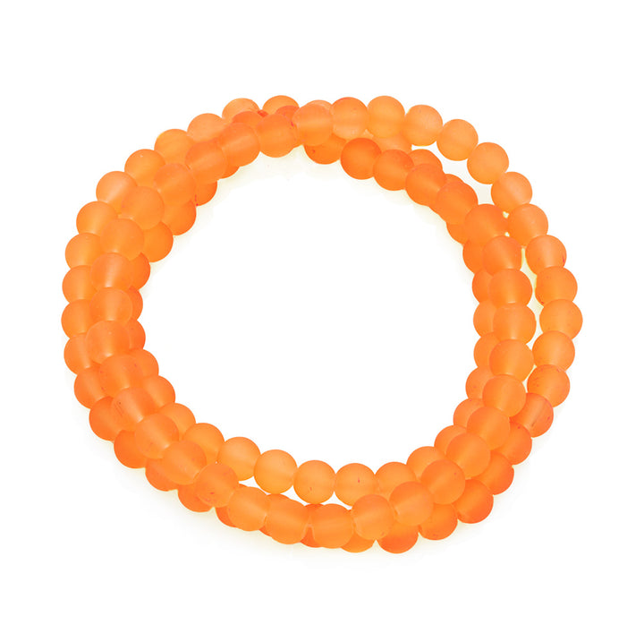 Frosted Glass Beads, Round, Bright Neon Orange Color. Matte Glass Bead Strands for DIY Jewelry Making. Affordable, Colorful Frosted Beads. Great for Stretch Bracelets.  Size: 6mm Diameter Hole: 1mm; approx. 135pcs/strand, 31" Inches Long.  Material: The Beads are Made from Glass. Frosted Glass Beads, Neon Orange Colored Beads. Unpolished, Matte Finish.