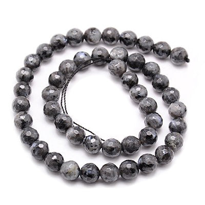 Natural Faceted Labradorite Beads, Round, Dark Grey Color. Semi-Precious Gemstone Beads for DIY Jewelry Making. Gorgeous, High Quality Faceted Stone Beads.  Size: 6mm Diameter, Hole: 1mm; approx. 62pcs/strand, 15" Inches Long  Material: Genuine Natural Black Labradorite Beads, Faceted. High Quality, Affordable Crystal Beads. Dark Black Grey Color. Polished, Shinny Finish.   Labradorite Properties: Labradorite is the Stone of Transformation.