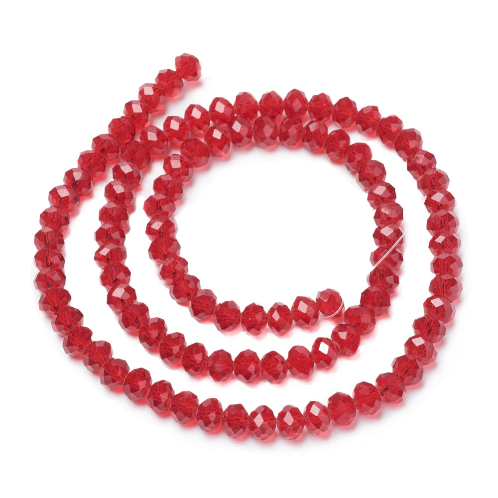 Glass Crystal Beads, Faceted, Rondelle, Red Color, 10x7mm, 68pcs/strand