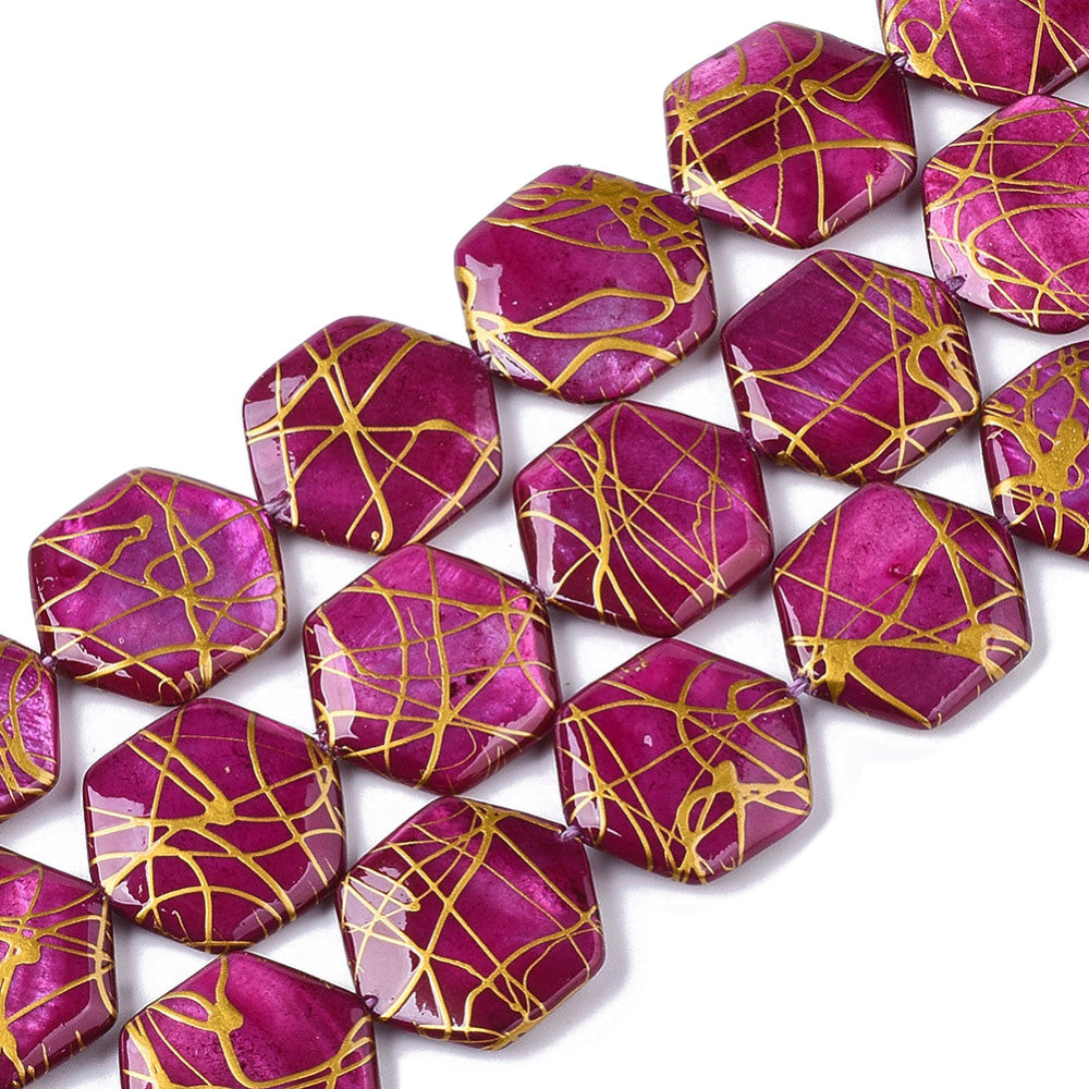 Freshwater Shell Beads, Hexagon, Burgundy Purple Color, 18x17x3.5mm, 20pcs/strand