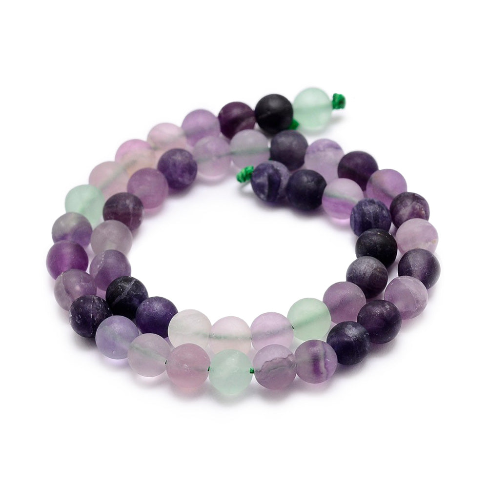 Frosted Fluorite Beads, Matte Semi-Precious Stone, 8mm, 48pcs/strand