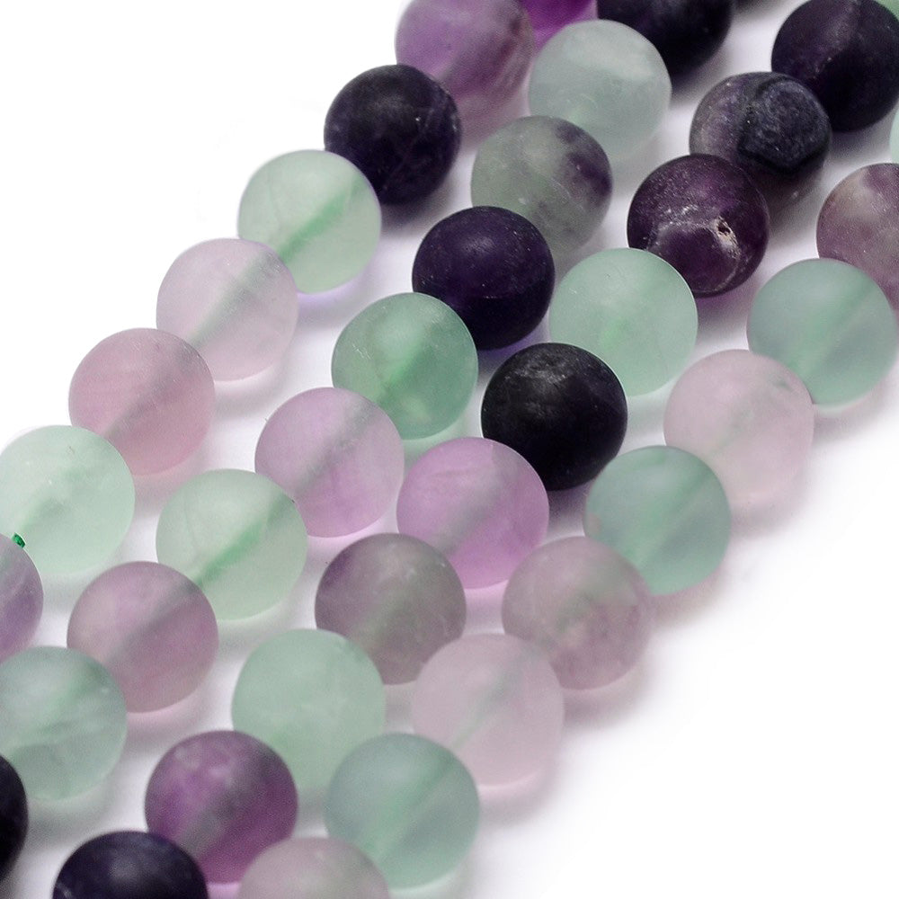 Frosted Fluorite Beads, Matte Semi-Precious Stone, 8mm, 48pcs/strand