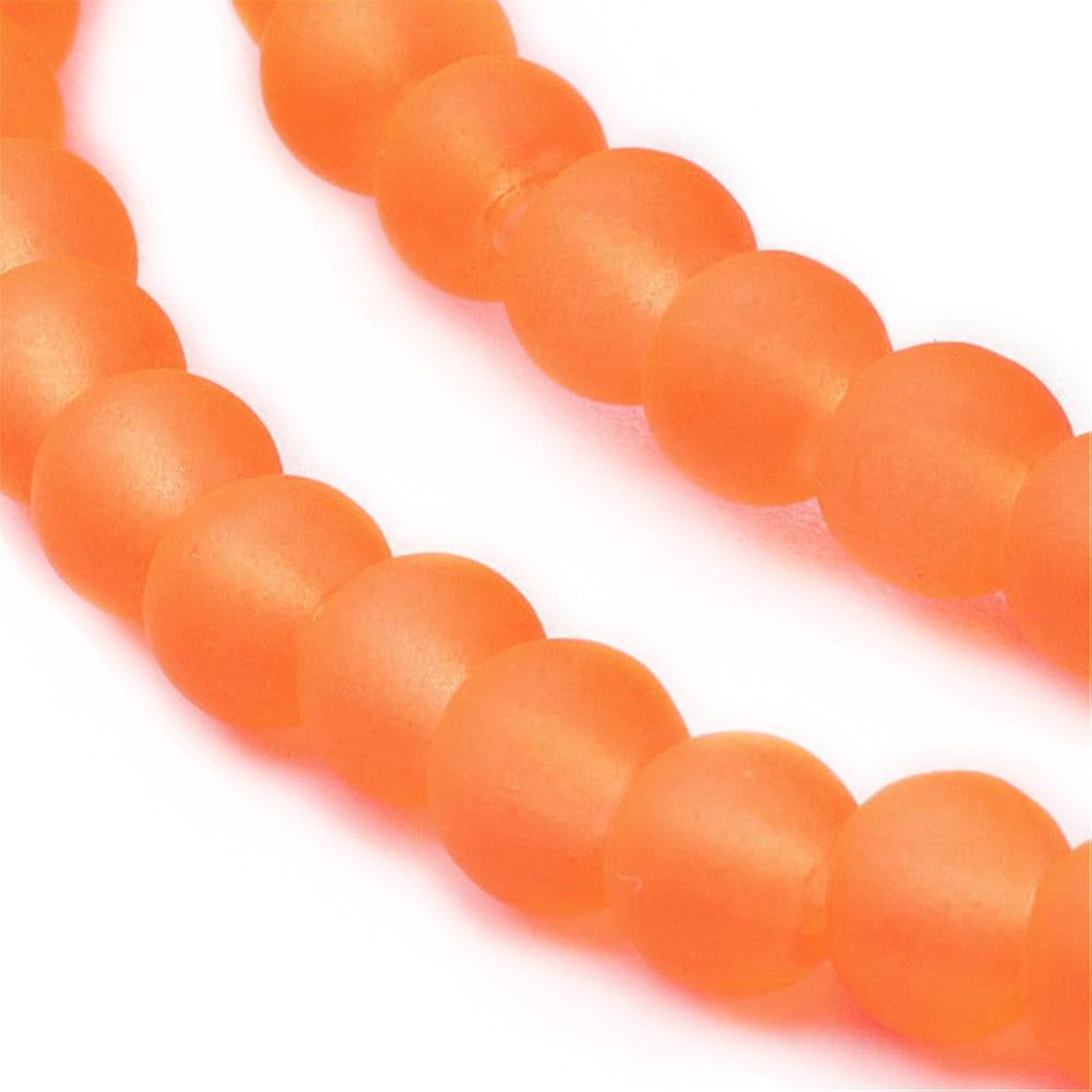 Frosted Glass Beads, Neon Orange Color, 6mm, 135pcs/strand