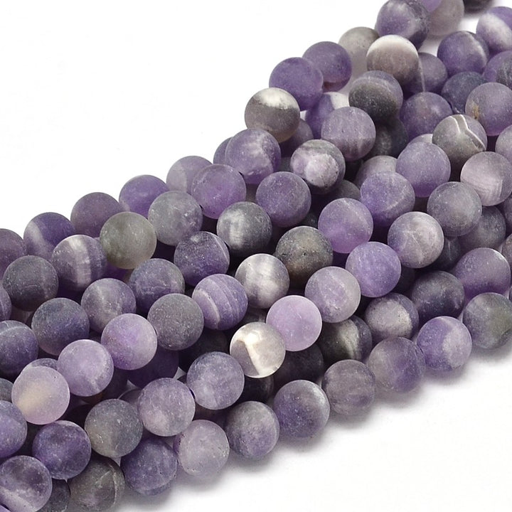 Frosted Natural Amethyst Round Bead Strands. Matte Amethyst Gemstone Beads. Dark Frosted Purple Amethyst, Natural Stone Beads for DIY Jewelry Making. Large Round Natural Amethyst Frosted Crystal Bead Strands.  Size: 8mm in diameter, hole: 1mm, about 48pcs/strand, 15.74" inches.