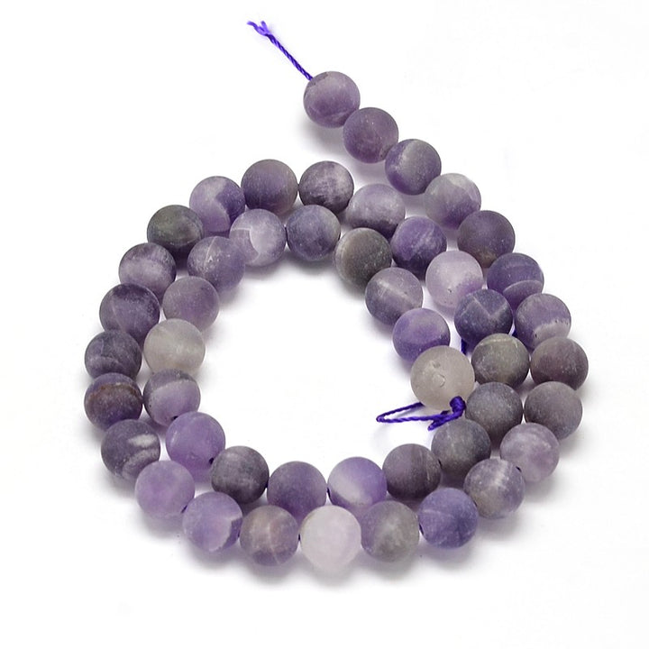 Frosted Amethyst Round Beads. Matte Amethyst Gemstone Beads. Dark Frosted Purple Amethyst, Natural Stone Beads for DIY Jewelry Making. Amethyst Frosted Crystal Beads. www.beadlot.com