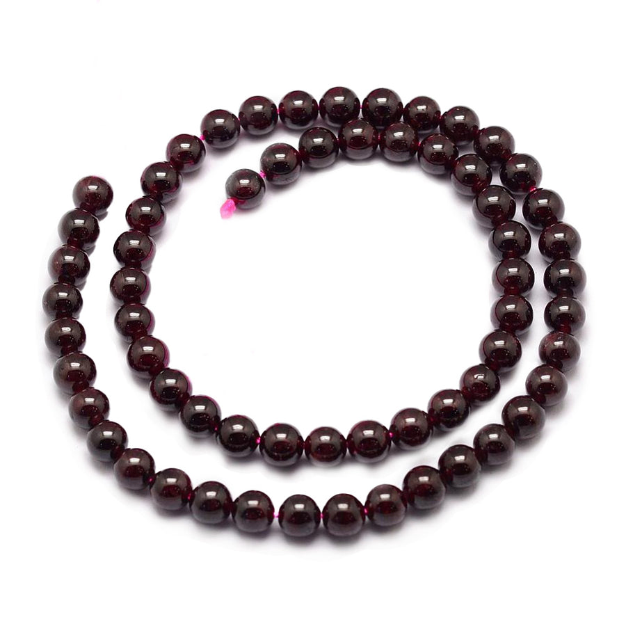 Natural Dark Red Garnet Beads, Round, Red Color. Semi-Precious Gemstone Beads for Jewelry Making.   Size: 6-6.5mm Diameter, Hole: 1mm; approx. 62pcs/strand, 14.5-15" Inches Long.  Material: Premium Grade Genuine Dark Red Garnet Stone Beads. Polished, Shinny Finish.