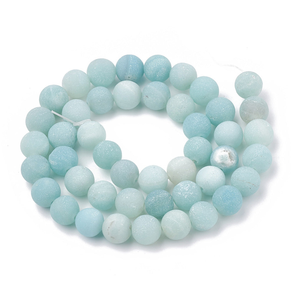 Beautiful Frosted Natural Amazonite Beads, Grade A, Matte Blue, Round Beads. Matte Semi-Precious Amazonite Gemstone Beads for DIY Jewelry Making.   Size: 6mm in diameter, hole: 1mm; about 61-63pcs/strand, 15" inches long.  Material: Grade "A" Genuine Amazonite Stone Beads, High Quality Stone Beads. Blue Color, Matte Finish.   Amazonite Properties: 