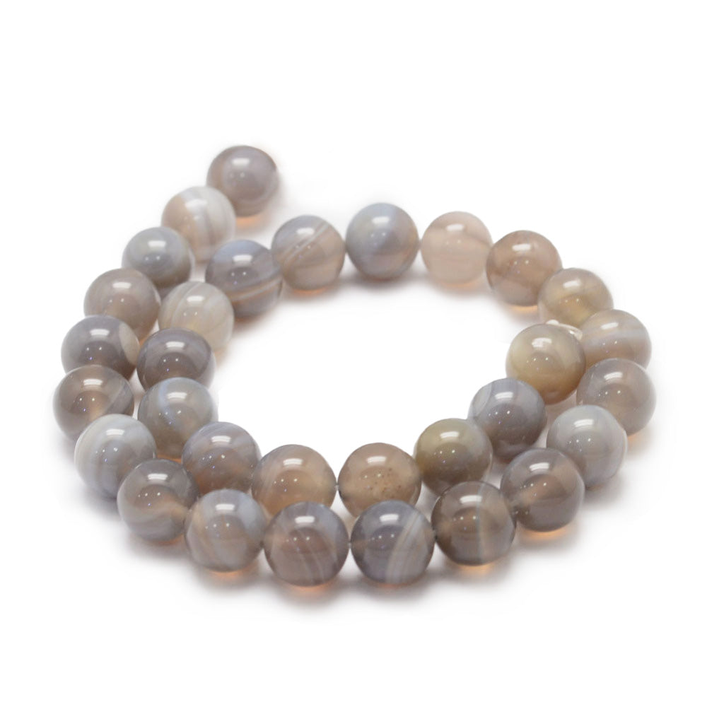 Grey Agate Natural Agate Beads, Round, Grey Color. Grade "A" Semi-Precious Gemstone Beads for Jewelry Making.  Size: 10mm Diameter, Hole: 1mm; approx. 36-38pcs/strand, 14" Inches Long.  Material: Grade "A" Natural Grey Agate. High Quality Stone Beads. Polished Finish.