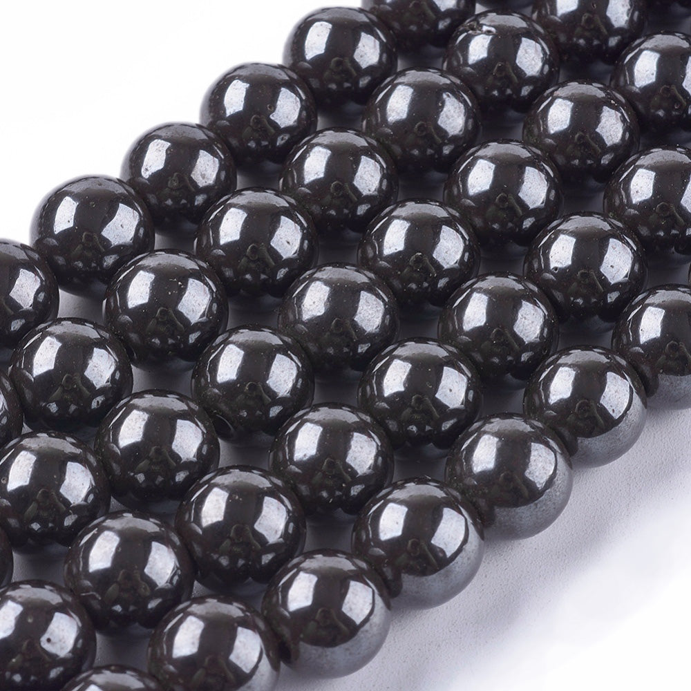 10mm Magnetic Hematite Bead Strands, Round, Metallic Gunmetal Black Color. Semi-Precious Stone Beads for Jewelry Making. Affordable High Quality Beads for Jewelry Making.