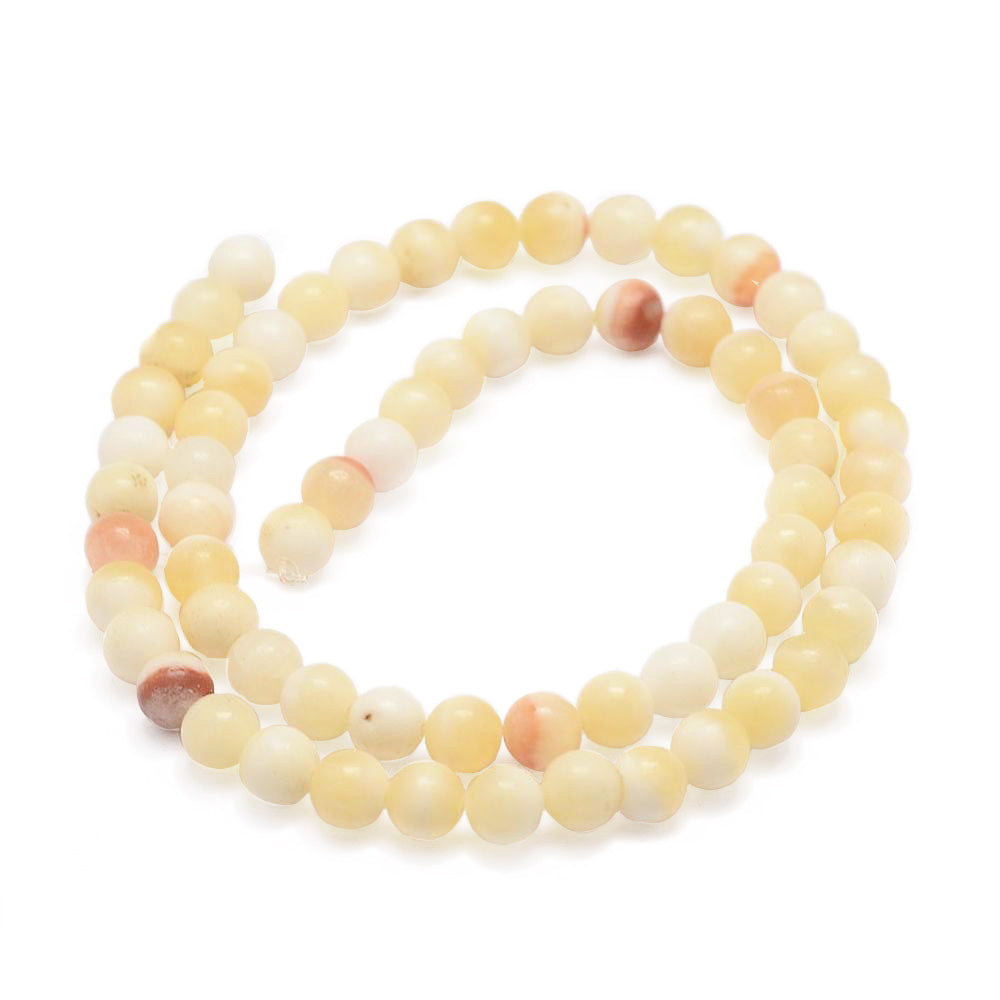 Beautiful Natural Honey Jade Beads, Round, Light Yellow Color. Semi-Precious Crystal Gemstone Beads for Jewelry Making. Great for Mala Bracelets.  Size: 10mm Diameter, Hole: 1mm; approx. 37pcs/strand, 15" inches long.  Material: The Beads are Natural Topaz Jade, Loose Gemstone Beads. Multi Color with Variations of Yellow. Orange and White Tones. Polished, Shinny Finish. www.beadlot.com